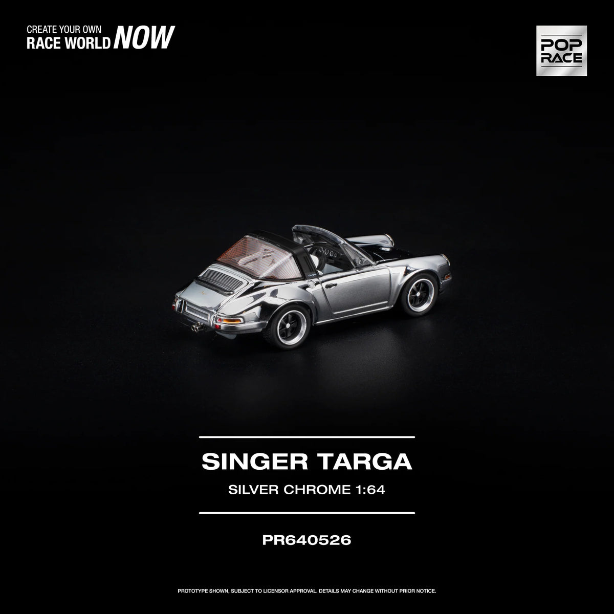 (Pre-Order) Pop Race 1:64 Porsche Singer Targa – Silver Chrome PR640526