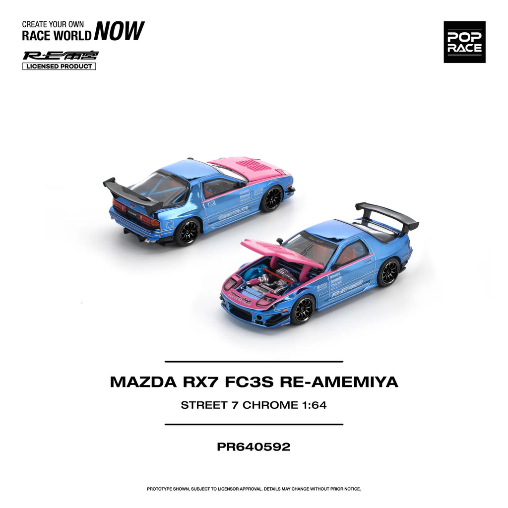 (Pre-Order) Pop Race 1:64 Mazda RX-7 (FC3S) RE-Amemiya Street7 – Chrome PR64059