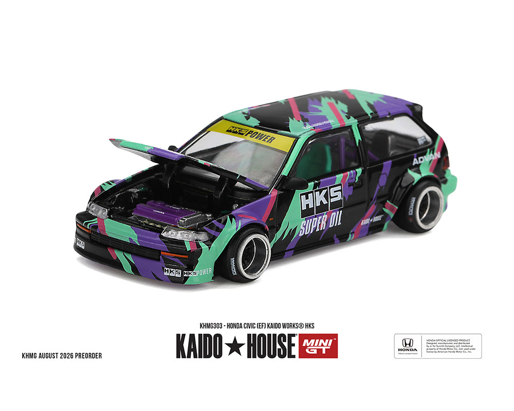 (Pre-Order) Kaido House x Mini GT 1:64 Honda Civic (EF) Kaido Works HKS KHMG303