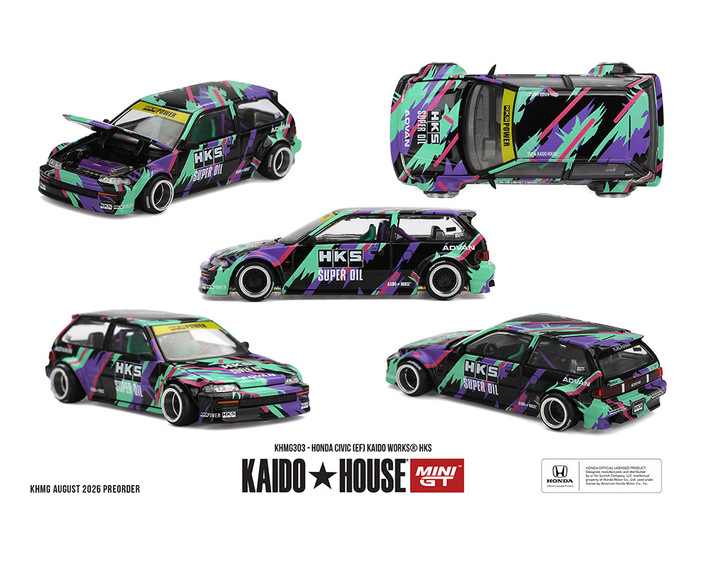 (Pre-Order) Kaido House x Mini GT 1:64 Honda Civic (EF) Kaido Works HKS KHMG303