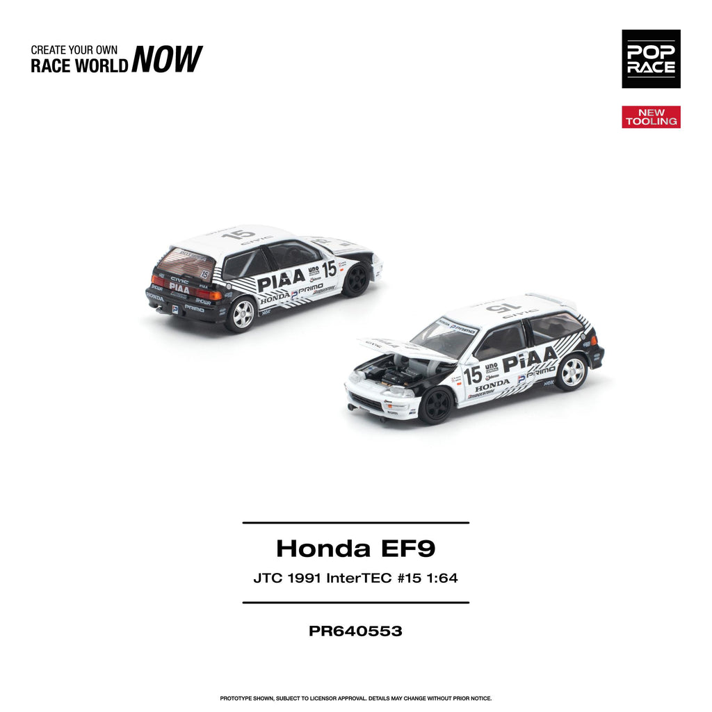 (Pre-Order) Pop Race 1:64 Honda Civic (EF9) #15 JTC 1991 InterTEC – New Tooling PR640553