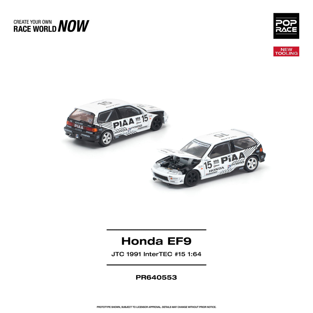 (Pre-Order) Pop Race 1:64 Honda Civic (EF9) #15 JTC 1991 InterTEC – New Tooling PR640553