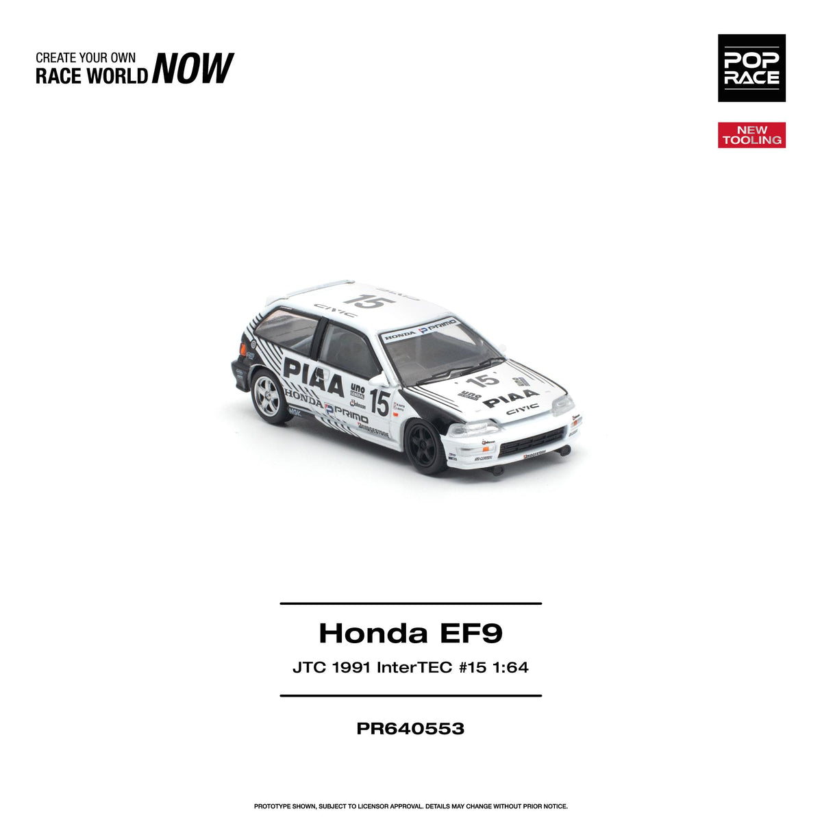 (Pre-Order) Pop Race 1:64 Honda Civic (EF9) #15 JTC 1991 InterTEC – New Tooling PR640553