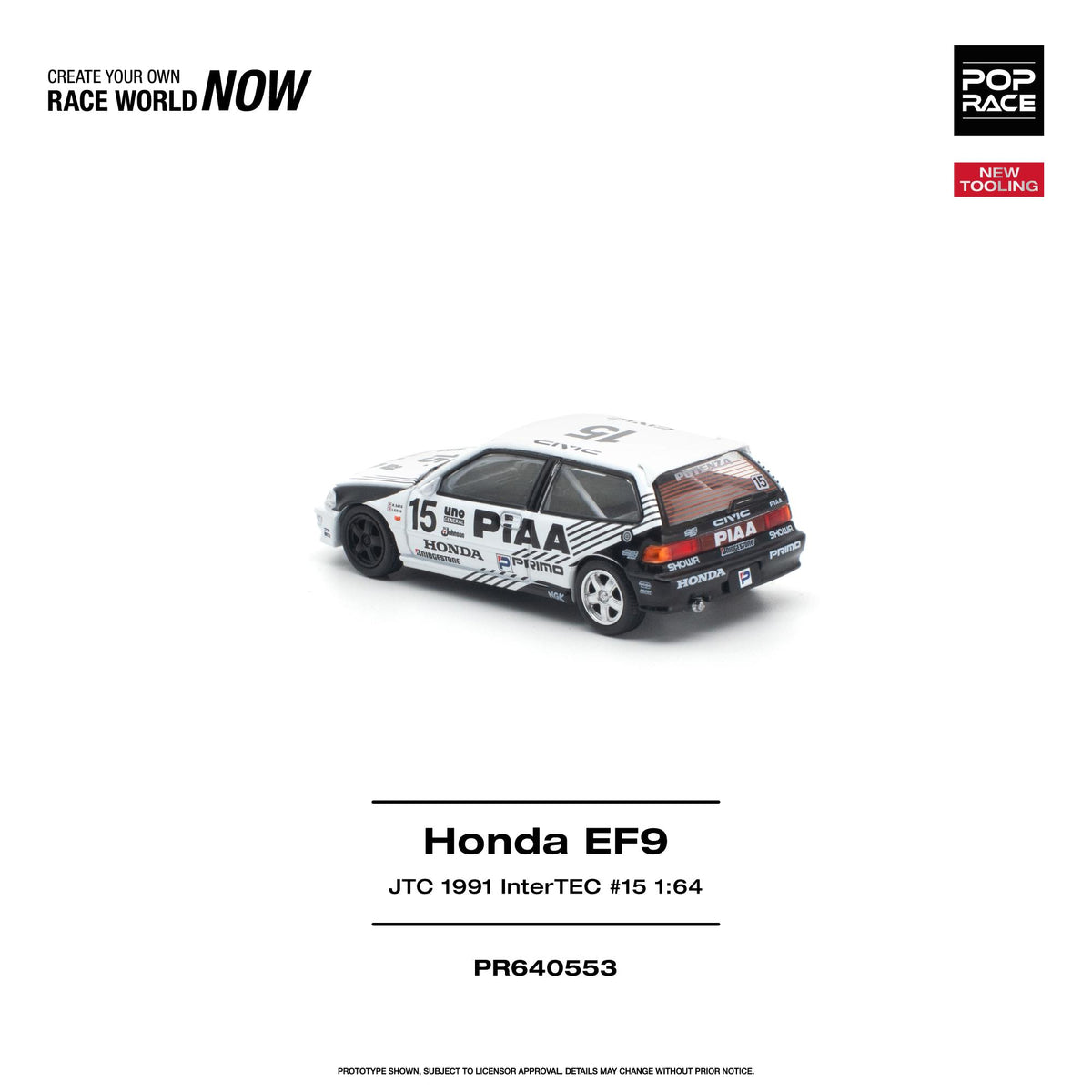(Pre-Order) Pop Race 1:64 Honda Civic (EF9) #15 JTC 1991 InterTEC – New Tooling PR640553