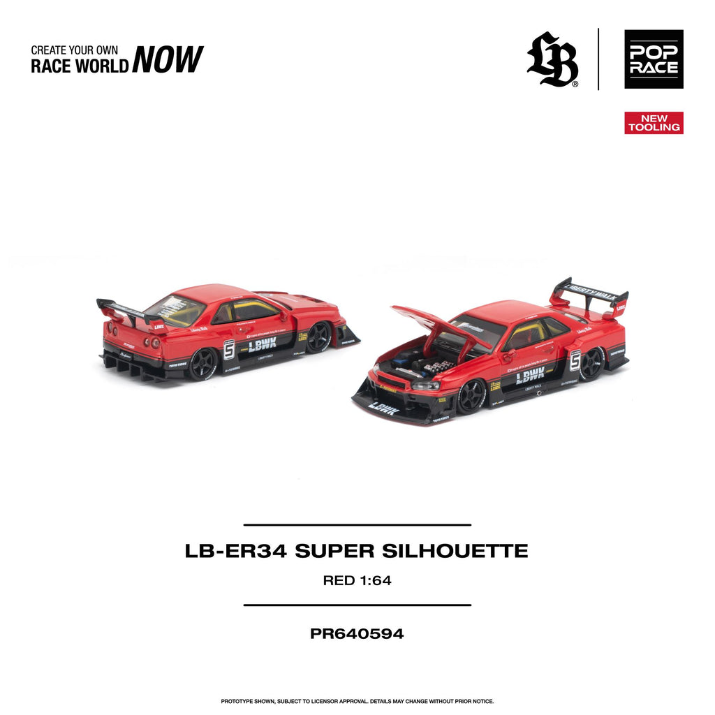(PRE-ORDER) POPRACE 1/64 LB-ER34 SUPER SILHOUETTE - RED NEW TOOLING PR640594