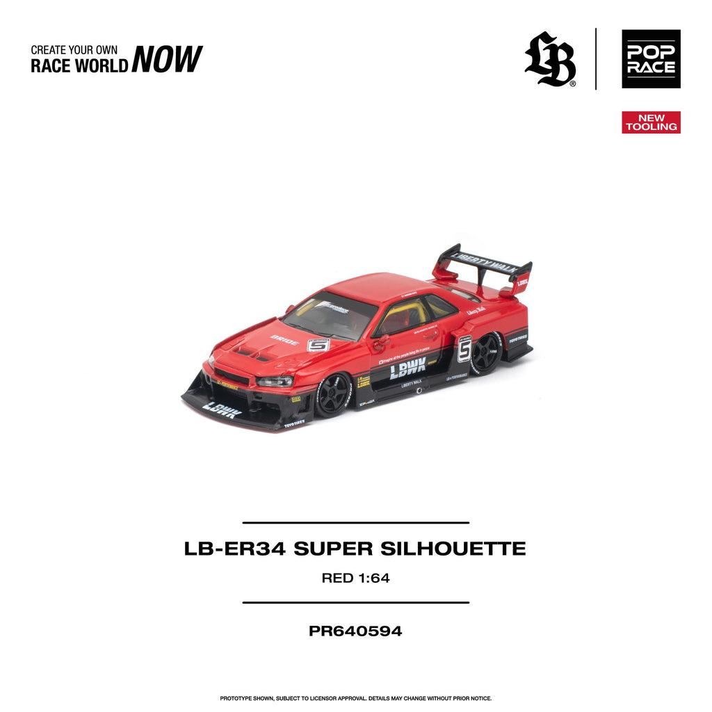 (PRE-ORDER) POPRACE 1/64 LB-ER34 SUPER SILHOUETTE - RED NEW TOOLING PR640594