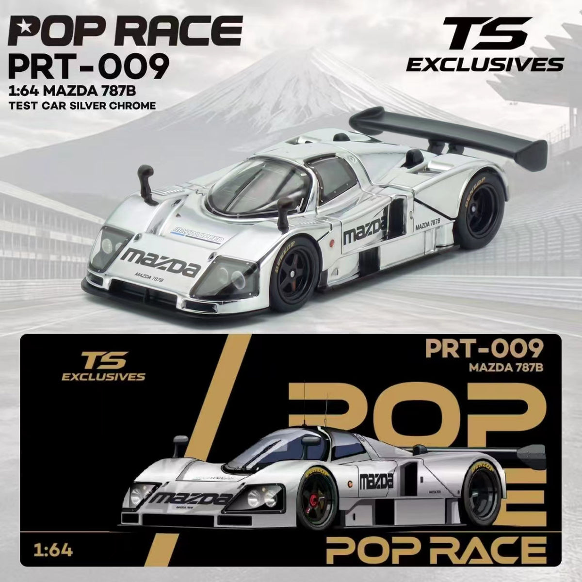(Pre-Order) Pop Race x TS Exclusives 1:64 Mazda 787B Test Car – Silver Chrome PRT009